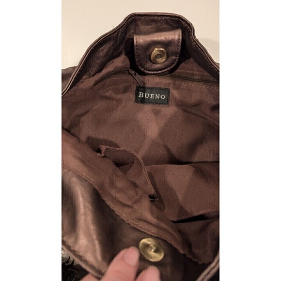 Bueno Brown Faux Leather Fringe Hobo Shoulder Bag Boho Chic‎ Textured - Picture 2 of 7